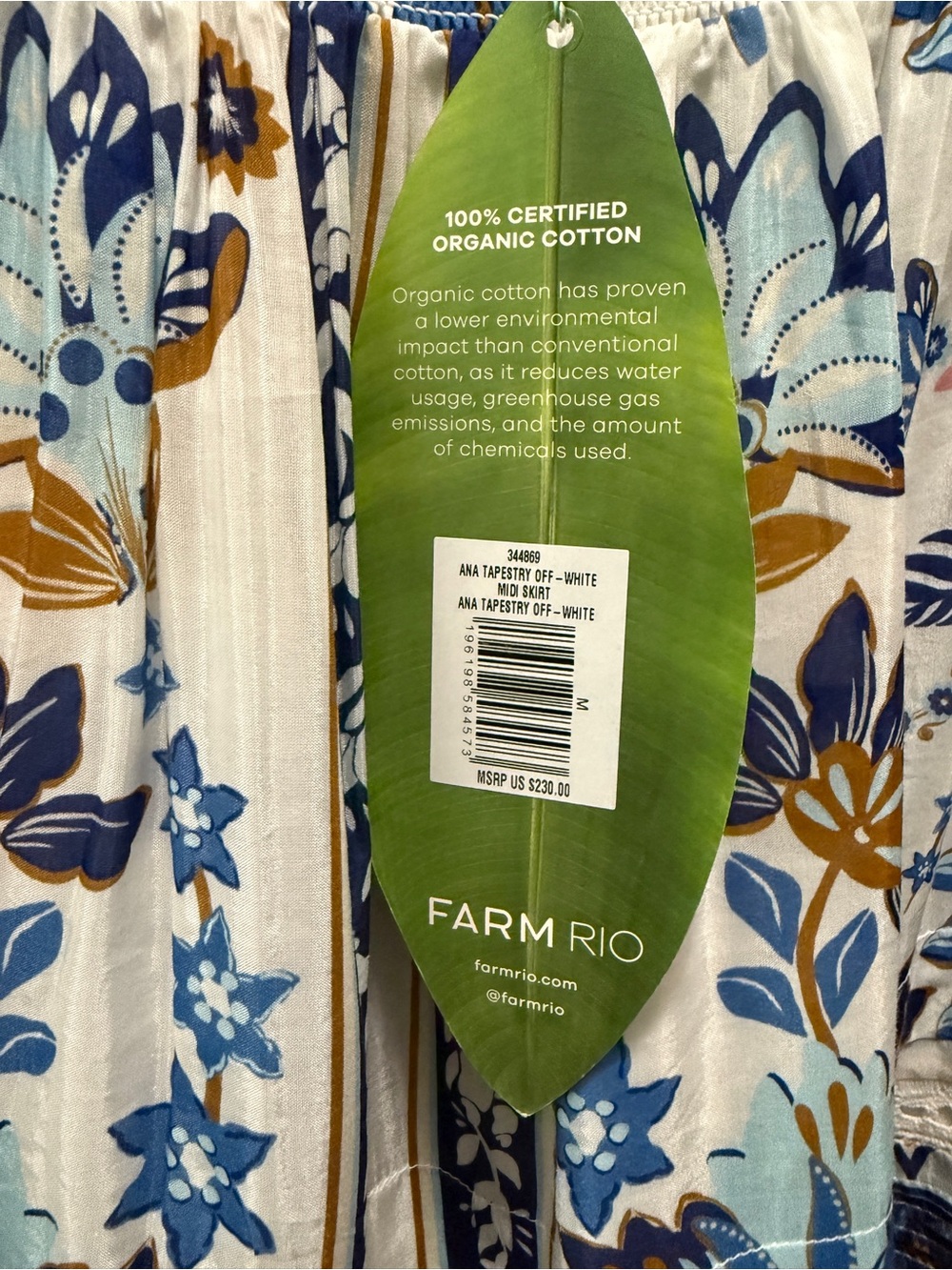 FARM Rio White Blue Floral Tiered Skirt with Gold Accents - Picture 5 of 7